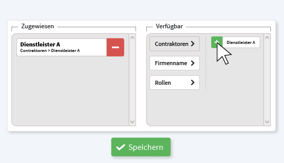 Zeigt, wie man die verschiedenen Inhalte an Gruppen zuweisen kann.